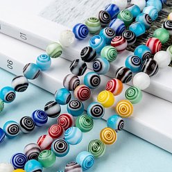 Mixed Color Handmade Millefiori Glass Round Beads Strands, Mixed Color, 8mm, Hole: 1mm, about 48pcs/strand, 14.5 inch
