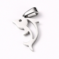 Stainless Steel Color 304 Stainless Steel Pendants, Large Hole Pendants, Dolphin, Stainless Steel Color, 18x11.5x1.5mm, Hole: 6x3mm