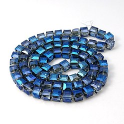 Coconut Brown Electorplated Glass Beads, Rainbow Plated, Faceted, Cube, Coconut Brown, 9x9x9mm, Hole: 1mm
