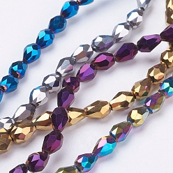 Mixed Color Electroplate Glass Bead Strands, Faceted, teardrop, Mixed Color, 6x4mm, Hole: 0.5mm, about 72pcs/strand, 15.5 inch