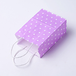 Purple kraft Paper Bags, with Handles, Gift Bags, Shopping Bags, Rectangle, Polka Dot Pattern, Purple, 27x21x10cm