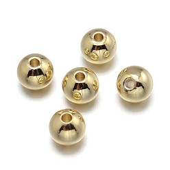 Plaqué 18K Or Véritable Perles en laiton, sans plomb & sans nickel & sans cadmium , rond solide, réel 18 k plaqué or, 5mm, Trou: 2mm