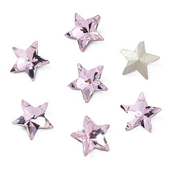 Pearl Pink Glass Rhinestone Cabochons, Nail Art Decoration Accessories, Faceted, Star, Pearl Pink, 9.5x10x4.5mm