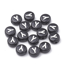 Letter Y Opaque Acrylic Beads, Horizontal Hole, Alphabet Style, Flat Round, Letter.Y, 7x4mm, Hole: 1.5mm, about 3700pcs/500g