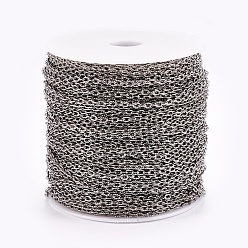 Gunmetal Iron Textured Cable Chains, Unwelded, with Spool, Gunmetal, 5.8x3.4x0.9mm, about 328.08 Feet(100m)/roll