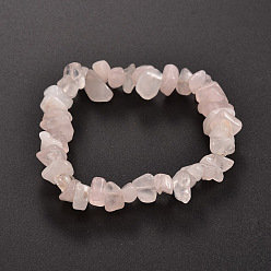 Rose Quartz Chips Natural Rose Quartz Beaded Stretch Bracelets, 1-3/4 inch(4.5cm)