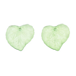 Lime Green Transparent Acrylic Pendants, Leaf, White, about 15mm long, 15mm wide, 2mm thick, hole: 1.5mm, 1700pcs/500g