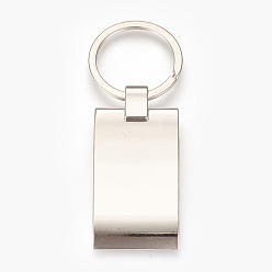 Platinum Zinc Alloy Cabochon Settings Keychain, with Iron Ring, Rectangle, Platinum, Tray: 20x35mm, 84mm, 57x28x5mm, 1pc/box