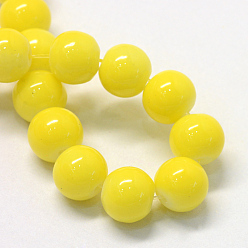 Yellow Baking Painted Glass Round Bead Strands, Yellow, 6.5mm, Hole: 1.5mm, about 145pcs/strand, 31.8 inch