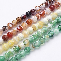 Mixed Color Natural Fire Crackle Agate Beads Strands, Dyed, Faceted, Round, Mixed Color, 6mm, Hole: 1mm