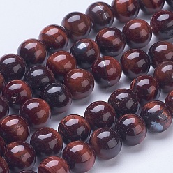 Tiger Eye Natural Red Tiger Eye Beads Strands, Round, 10mm, Hole: 1.2mm, about 38pcs/strand, 15.31 inch