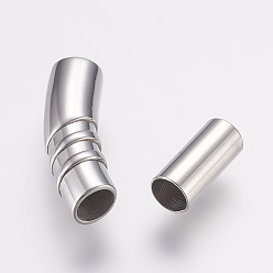 Stainless Steel Color 304 Stainless Steel Magnetic Clasps with Glue-in Ends, Tube, Stainless Steel Color, 35x9mm, Hole: 6mm