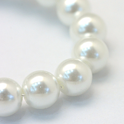White Baking Painted Glass Pearl Bead Strands, Pearlized, Round, White, 3~4mm, Hole: 0.5mm, about 195pcs/strand, 23.6 inch