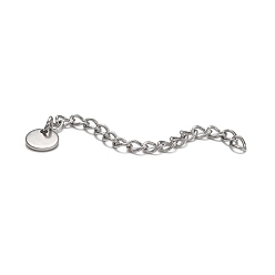 Stainless Steel Color 304 Stainless Steel Chain Extender, with Flat Round Charms, Stainless Steel Color, 56x3mm