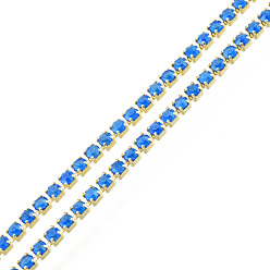 Капри Синий Цепочки из стразов, латунь , Цепочки со стразами в форме чашки , подражать светящемуся стилю, сырой (без покрытия), Капри синий, 1.5x1.5 мм, около 18.70 футов (5.7 м) / прядь