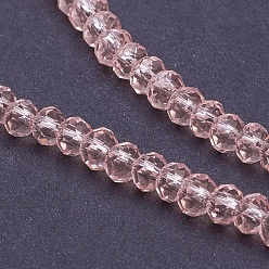 Pink Chapelets de perles en verre transparentes  , facette, rondelle, rose, 3x2mm, Trou: 0.5mm, Environ 160~165 pcs/chapelet, 15.35 pouces ~ 15.75 pouces (39~40 cm)