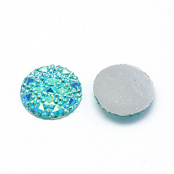 Dark Turquoise Resin Cabochons, Bottom Silver Plated, Half Round/Dome, Dark Turquoise, 25x4.5~5mm