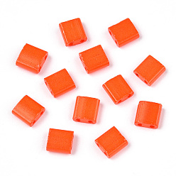Orange Red 2-Hole Baking Paint Glass Seed Beads, Rectangle, Orange Red, 5x4.5~5.5x2~2.5mm, Hole: 0.5~0.8mm