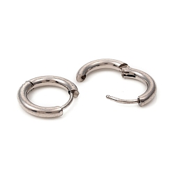 Stainless Steel Color 201 Stainless Steel Huggie Hoop Earrings, with 316 Surgical Stainless Steel Pins, Ring, Stainless Steel Color, 15x2.5mm, Pin: 1mm