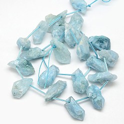 Cyan Clair Pierres précieuses electroplate perles de cristal de quartz naturel brins, nuggets, cyan clair, 18~35x6~14x6~12mm, Trou: 1mm, Environ 22 pcs/chapelet, 15.74 pouce