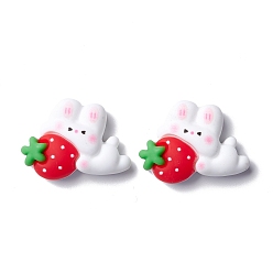White Resin Cabochons, Rabbit and Strawberry, White, 20x26x7.5mm