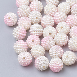 Pearl Pink Imitation Pearl Acrylic Beads, Berry Beads, Combined Beads, Rainbow Gradient Mermaid Pearl Beads, Round, Pearl Pink, 12mm, Hole: 1mm, about 200pcs/bag