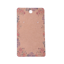 Bois Solide Cartes d'affichage de boucles d'oreilles en carton, rectangle avec motif de fleurs, burlywood, 9x5x0.04 cm, Trou: 1.5mm