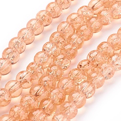 Light Salmon Spray Painted Crackle Glass Beads Strands, Round, Light Salmon, 6mm, Hole: 1.3~1.6mm, about 133pcs/strand, 31.4 inch