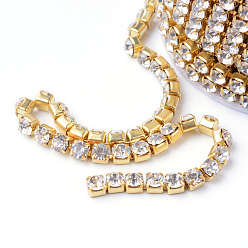 Crystal Brass Rhinestone Strass Chains, Rhinestone Cup Chains, with Spool, Raw(Unplated), Crystal, 2.3~2.4mm, about 10yards/roll