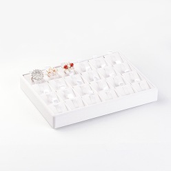 White Wooden Rings Presentation Boxes, Covered with PU Leather, White, 18x25x3.2cm