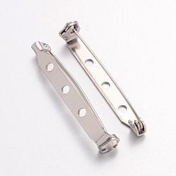 Platinum Iron Brooch Findings, Back Bar Pins, with Three Holes, Platinum, 38x5mm, Hole: 2mm, Pin: 1mm