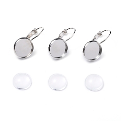 Platinum DIY Earring Making, with Brass Leverback Earring Findings and Transparent Oval Glass Cabochons, Platinum, Cabochons: 11.5~12x4mm, 1pc/set, Earring Findings: 25~27x13~14mm, Tray: 12mm, Pin: 0.5mm, 1pc/set