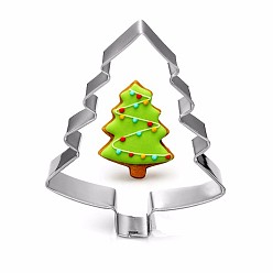 Stainless Steel Color 304 Stainless Steel Christmas Cookie Cutters, Cookies Moulds, DIY Biscuit Baking Tool, Christmas Tree, Stainless Steel Color, 74x57mm