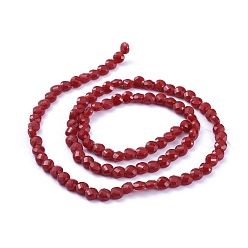 Dark Red Glass Beads Strands, Faceted, Flat Round, Dark Red, 6x4mm, Hole: 1.2mm, about 98pcs/Strand, 22 inch(53.5cm)