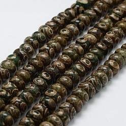 Coffee Tibetan Style 3-Eye dZi Beads Strands, Natural Agate Beads, Dyed & Heated, Rondelle, Coffee, 12~12.5x7~8mm, Hole: 3mm, about 47pcs/strand, 14.5 inch(370mm)
