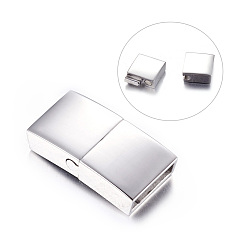 Stainless Steel Color 304 Stainless Steel Magnetic Clasps with Glue-in Ends, Rectangle,, Stainless Steel Color, 23x12x5mm, Hole: 3x10mm