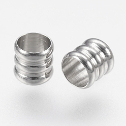 Stainless Steel Color 202 Stainless Steel Beads, Grooved Column, Stainless Steel Color, 4x4mm, Hole: 3mm