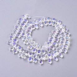 Clear AB Electroplate Glass Faceted Teardrop Beads Strands, Top Drilled Beads, AB Color Plated, Clear AB, 11.5~13x6mm, Hole: 1mm, about 92~95pcs/strand, 16.5 inch