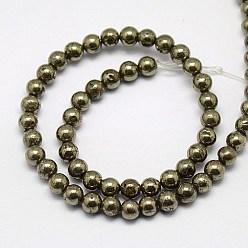 Pyrite Natural Pyrite Beads Strands, Round, 5mm, Hole: 1mm, about 80pcs/strand, 15.74 inch