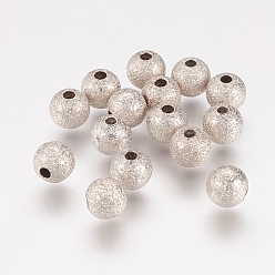 Platinum Brass Textured Beads, Round, Platinum Color, Size: about 6mm in diameter, Hole: 1mm