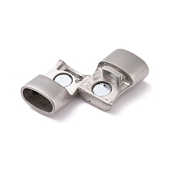 Stainless Steel Color Rectangle 304 Stainless Steel Matte Magnetic Clasps with Glue-in Ends, Stainless Steel Color, 24x12.5x7.5mm, Hole: 5x10mm