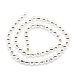 Silver Plated Electroplate Non-magnetic Synthetic Hematite Beads Strands, Grade AAA, Long-Lasting Plated, Round, Silver Plated, 6mm, Hole: 1mm, about 73pcs/strand, 15.7 inch(40cm)