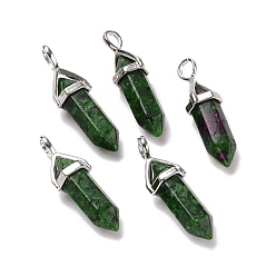 Ruby in Zoisite Natural Ruby in Zoisite Pendants, Faceted, with Platinum Tone Brass Findings, Lead free & Cadmium Free, Dyed, Bullet, 27~30x9~10x7~8mm, Hole: 4x3mm