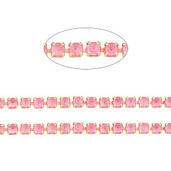 Розовый Цепочки из стразов, латунь , Цепочки со стразами в форме чашки , подражать светящемуся стилю, сырой (без покрытия), светло-розовый, 1.5x1.5 мм, около 18.70 футов (5.7 м) / прядь