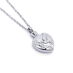 Platinum Alloy Heart with Bird Urn Ashes Pendant Necklace, Memorial Jewelry for Men Women, Platinum, 19.69 inch(50cm)