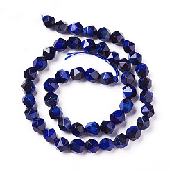 Midnight Blue Natural Tiger Eye Beads Strands, Dyed & Heated, Faceted Star Cut Beads, Midnight Blue, 7~8mm, Hole: 1mm, about 47~48pcs/strand, 15.2 inch~15.5 inch(38.5~39.5cm)