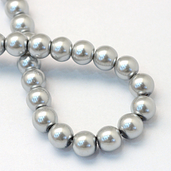 Dark Gray Baking Painted Glass Pearl Bead Strands, Pearlized, Round, Dark Gray, 3~4mm, Hole: 0.5mm, about 195pcs/strand, 23.6 inch