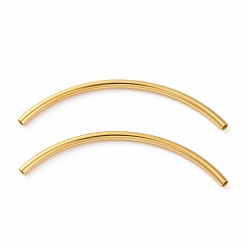 Real 18K Gold Plated 925 Sterling Silver Tube Beads, Curved Tube, Real 18K Gold Plated, 45x2mm, Hole: 1.4mm, about 16pcs/10g