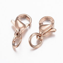 Rose Gold 304 Stainless Steel Lobster Claw Clasps, Parrot Trigger Clasps, Rose Gold, 12x7.5x3.5mm, Hole: 4mm