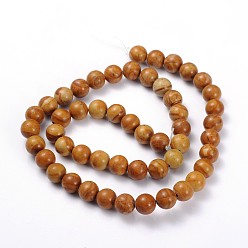 Wood Lace Stone Gemstone Beads Strands, Wood Lace Stone, Round, about 8mm in diameter, hole: about 1mm, 15~16 inch